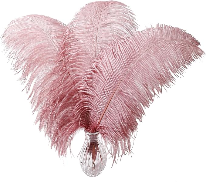Larryhot Pink Ostrich Feathers Bulk- 16-18 inch 10pcs Feathers for Cfafts,Wedding Party Centerpieces, and Home Decorations (Lotus Pink)