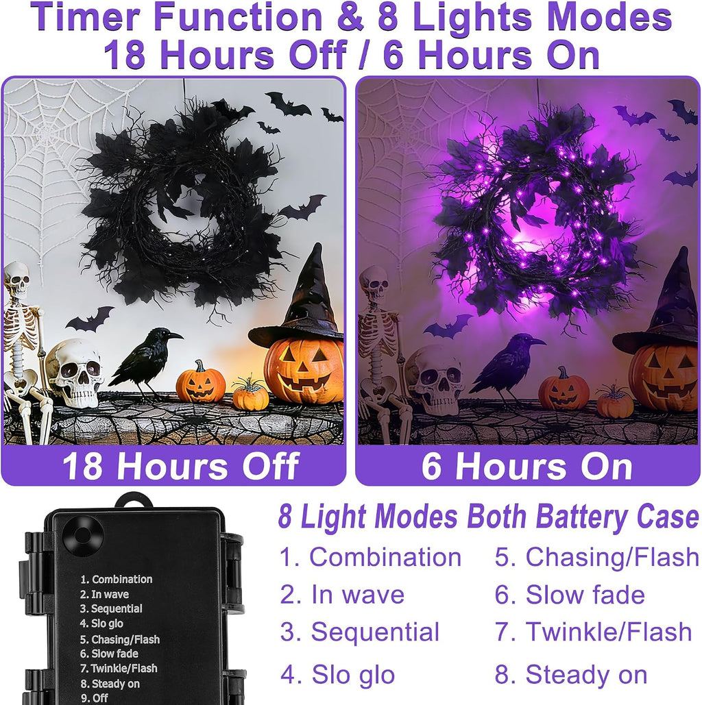 9ft lighted halloween garland decorations indoor, 66 led, close-up detail