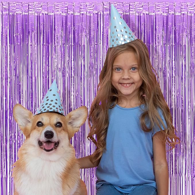 5 Pack Purple Foil Curtain Backdrop 3.2ft x 8.2ft Tinsel Foil Fringe Curtains Macaron Photo Booth Streamer Backdrop for Party Decorations Birthday Baby Shower Bachelorette Holiday (Light Purple)
