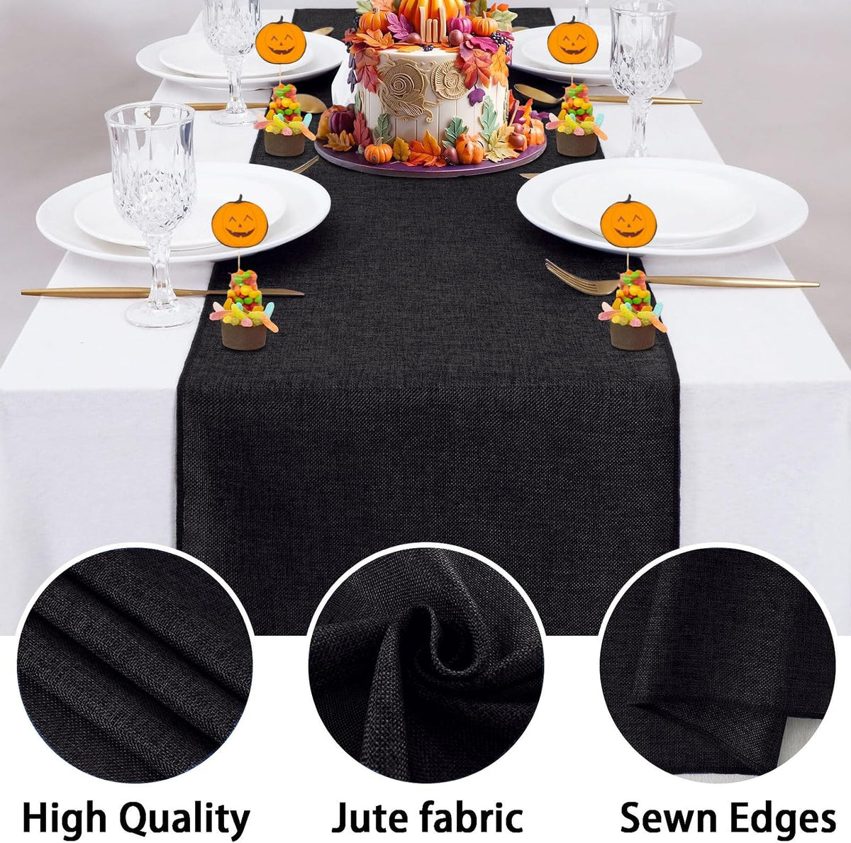 6 Pack Black Burlap Table Runners Jute Table Linens 13x84 inch