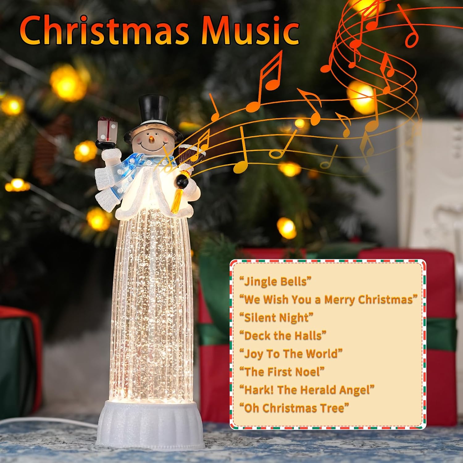 Christmas Decorations Indoor, 12" Snowman Snow Globe with Music and Timer, Christmas Table Decorations Lighted Snowman for Mantel Fireplace Tabletop