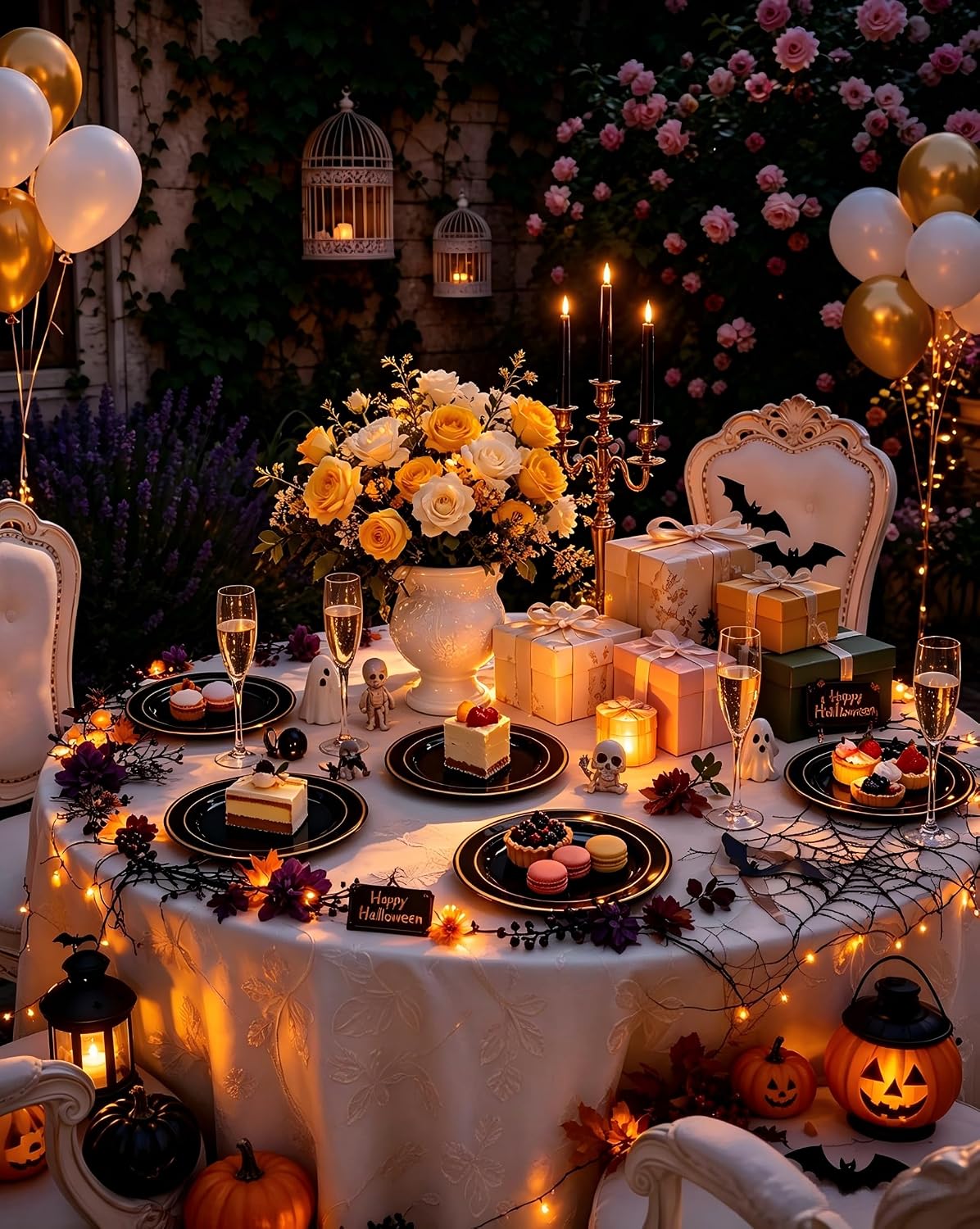 bUCLA 100 Pieces Black and Gold Plastic Dessert Plates - 7.5inch Disposable S...