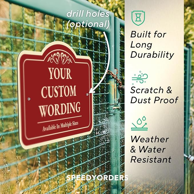 Custom Decorative Outdoor Metal Sign - Personalized Aluminum Driveway Sign, Waterproof, Made In USA - Design 1 Red Brick 10x7 In