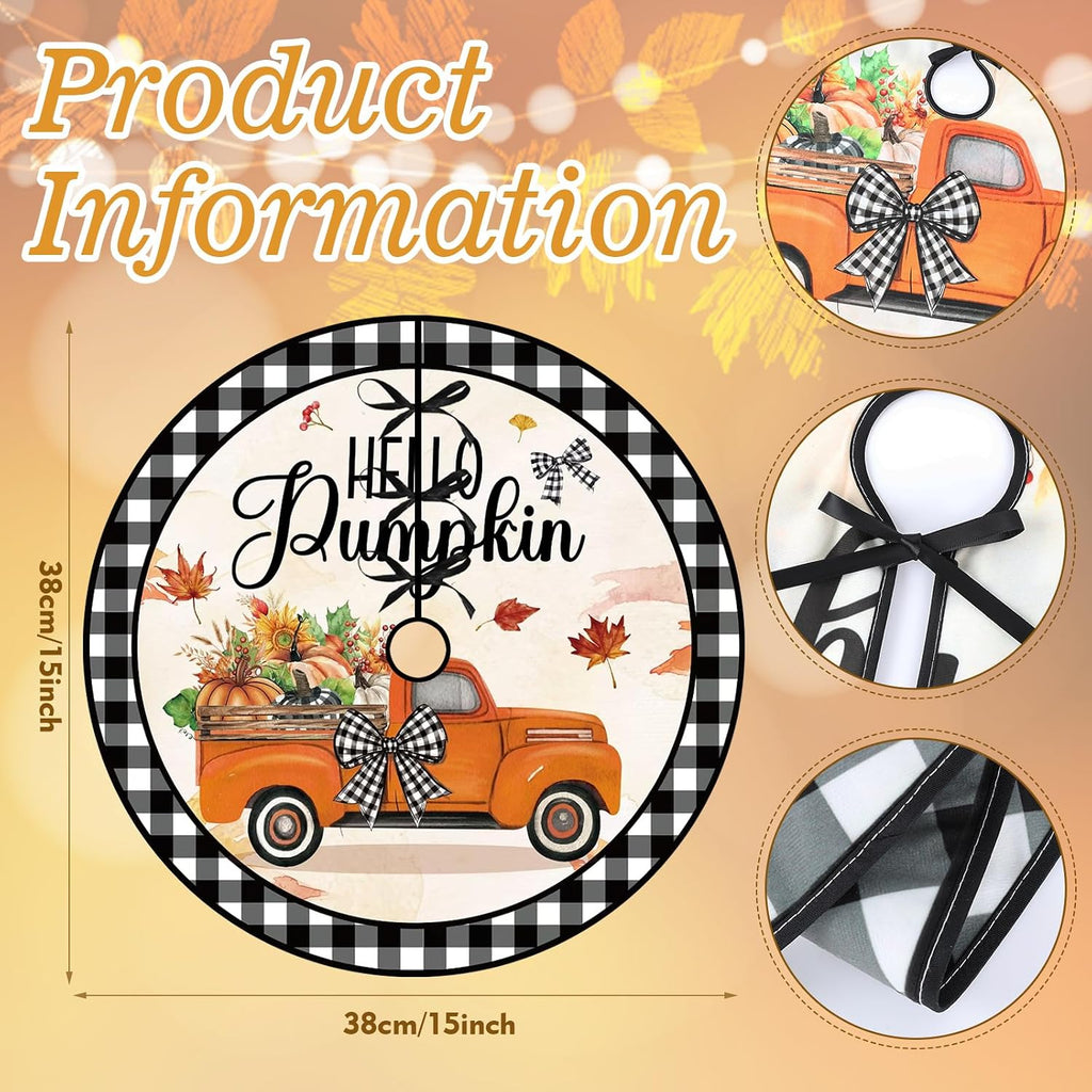 15 Inch Fall Tree Skirt Reversible Halloween Double Sided Print Mat Christmas Party Supplies for Funny Autumn Halloween Holiday Party Indoor Decoration Home Decor