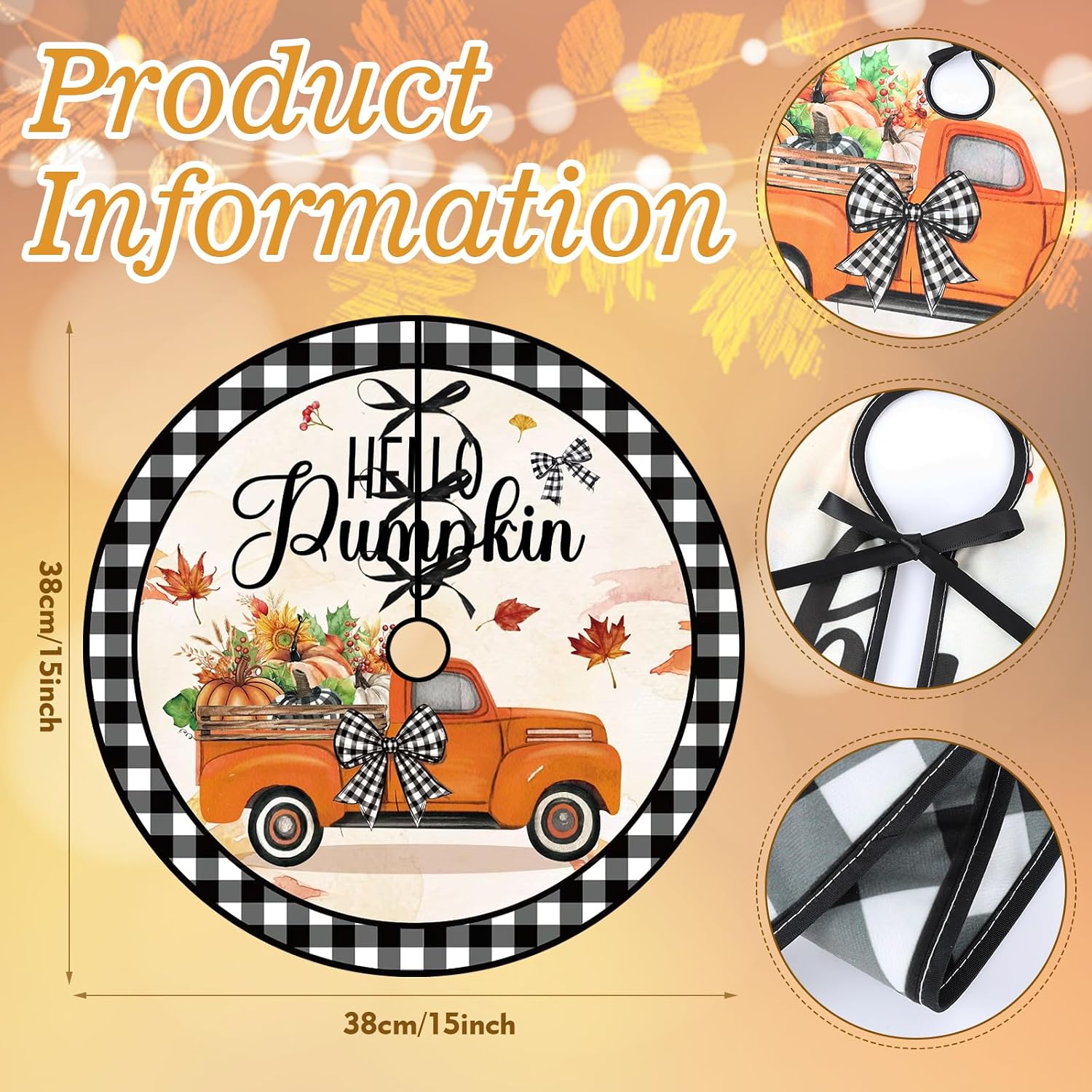 15 Inch Fall Tree Skirt Reversible Halloween Double Sided Print Mat Christmas Party Supplies for Funny Autumn Halloween Holiday Party Indoor Decoration Home Decor