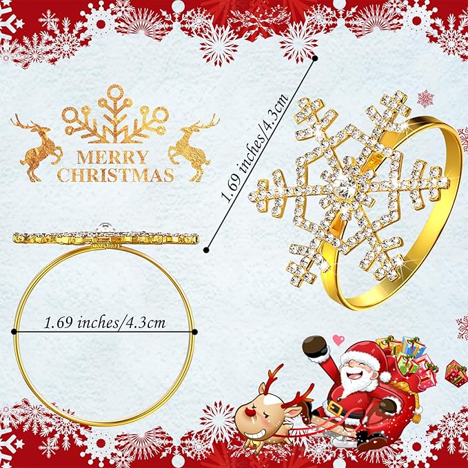 Patelai 100 Pieces Snowflake Napkin Rings Thanksgiving Christmas Napkin Holders Exquisite Household Rhinestone Napkin Rings Set for Christmas Wedding Dinner Party Table Decoration (Gold)