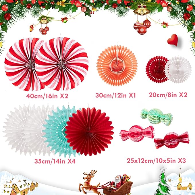 Christmas Hanging Paper Fans Decoration Christmas Peppermint Candy Hanging Ornaments Party Ceiling Hangings Deco Candy Tissue Paper Fans Backdrops Party Supply