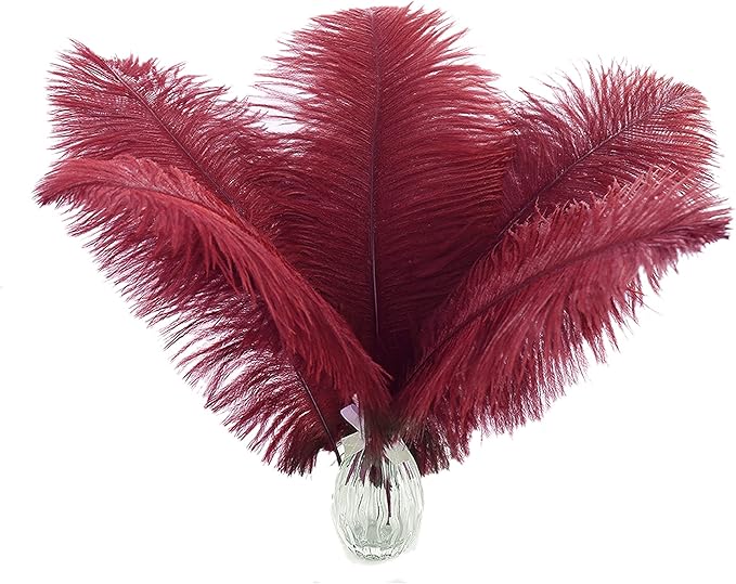 Ballinger Burgundy Ostrich Feathers Bulk - 24Pcs 10-12inch Feathers for Party Centerpieces, Flower Arrangement and Home Decor