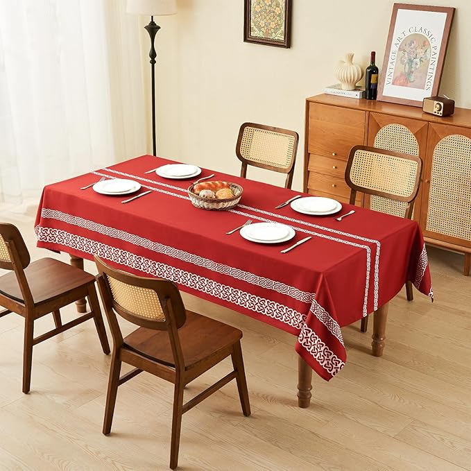 Celtic Knot Table Cloth Rectangle Table 57x118 Inches Waterproof Hot Red Rectangle Tablecloth for Kitchen Dining Party