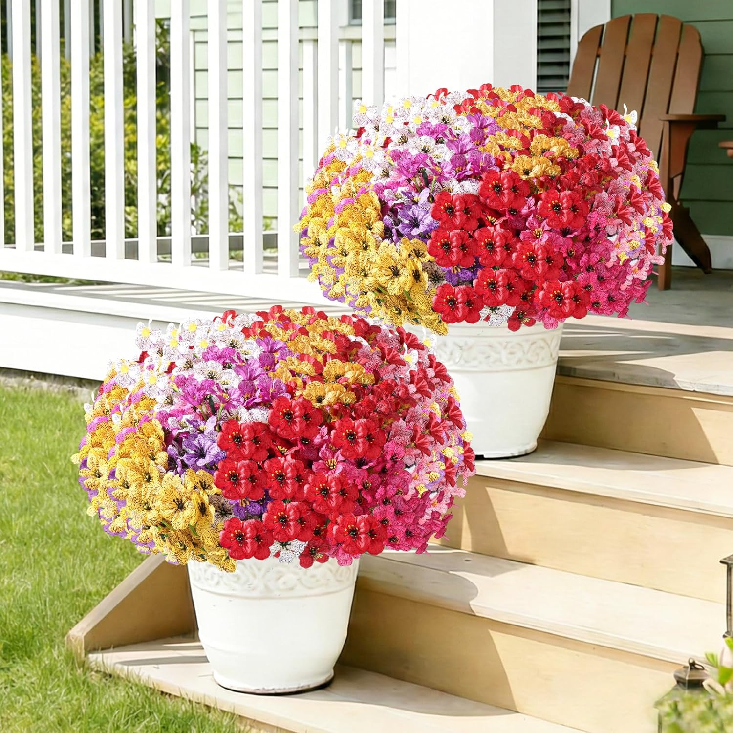 Powbrace 22 Pack Artificial Flowers for Outdoor Indoor Fake Plants, Faux Silk Flowers for Outdoors Outside Front Porch Hanging Planter Window Box Garden Spring Decoration(Multi-Colour)