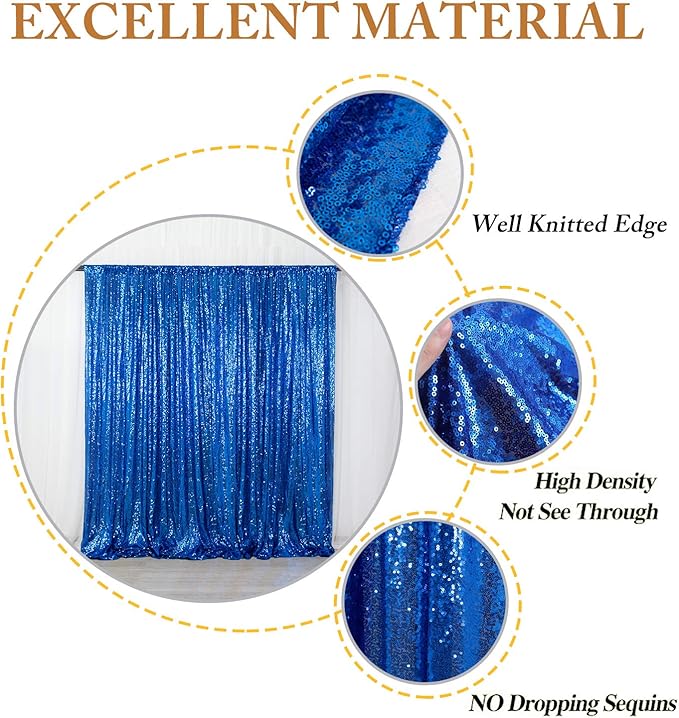 ShinyBeauty Sequin Royal Blue Backdrop Curtain 4Ftx7Ft Photo Backdrops Blue Photograph Background Shimmer Curtains for Party, Wedding, Birthday, Graduation, Holiday