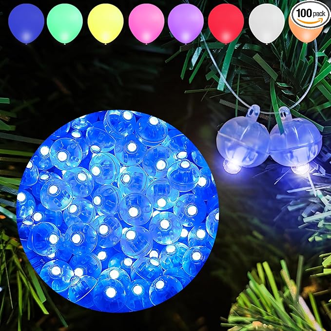 Aogist 100pcs Blue Mini Lights with Hook,Long Standby Time Waterproof LED Balloon Light,Battery Powered,Ball Lamp for Balloon Paper Lantern Birthday Party Christmas Halloween (Matching Tag Rope)
