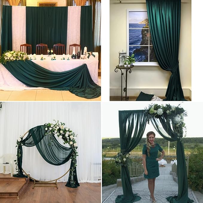 8 Panels Wedding Arch Draping Fabric 28" x20Ft Wedding Arch Drapes Chiffon Fabric Drape Sheer Backdrop Curtain for Weddings Party Ceremony Birthday Arbor Drapery Reception Ceiling Décor(Emerald Green)