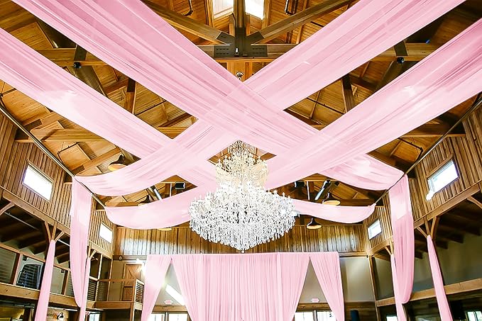 6 Panels Pink Ceiling Drapes for Wedding 5ftx30ft Ceiling Drapes Wedding Arch Draping Fabric Cheesecloth Sheer Curtain Romantic Ceiling Decorations for Weddings Party Banquet Ceremony Stage