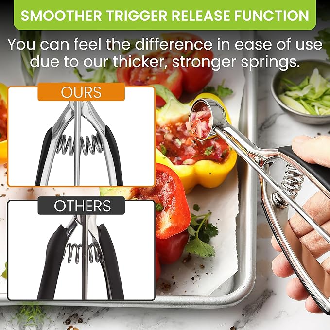 Spring Chef Extra Small Cookie Scoop, Stainless Steel Melon Baller, Baking Scooper, Spring Loaded Trigger for Cookie Dough, Ice Cream, Meatball, Cupcake - 0.6 tablespoon (tbsp) portion, #100, Black