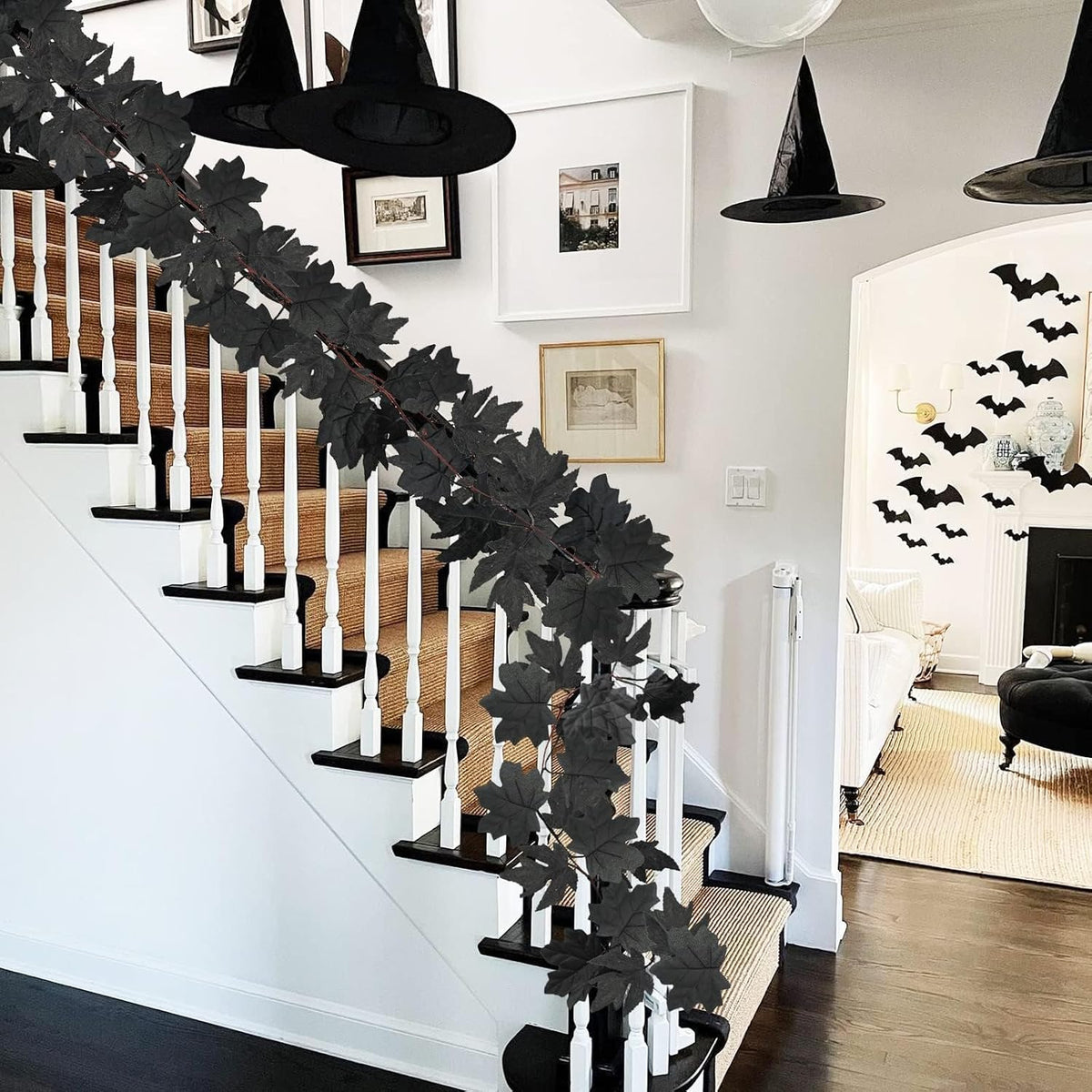 obbsie 8 pack 7.8ft black maple leaf garland showing dimensions