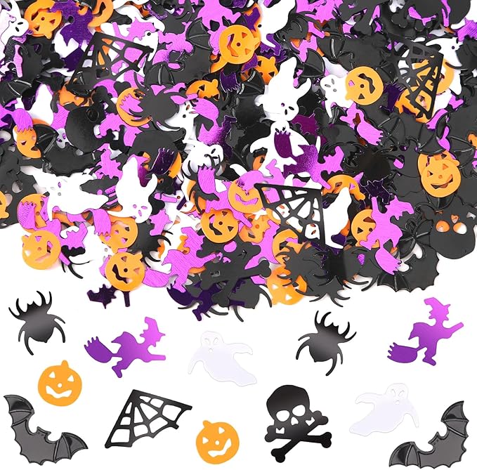 MARFOREVER Halloween Glitter Confetti Decorations, Halloween Party Confetti Scatter Black Orange Purple Ghost Bats Spider Pumpkin Table Sprinkles Sequin Decor for Halloweens Theme Party Supplies