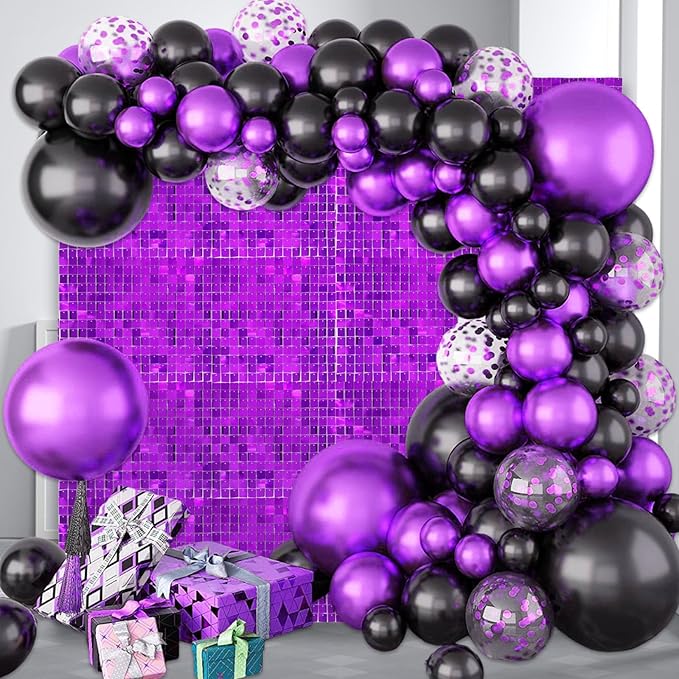 24PCS Purple Shimmer Wall Backdrop, Square Sequin Backdrops Panel, Glitter Wall Background for Birthdays, Weddings, Halloween, Engagements, Disco Bachelorette Party Decoration (4FTx6FT)
