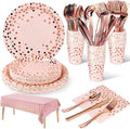 141 Pieces Pink and Rose Gold Party Supplies, Party Dinnerware Sets Include Paper Plates Napkins Cups Silverware, for Wedding Bridal Shower Engagement Birthday Parties Decoration -20 Serves