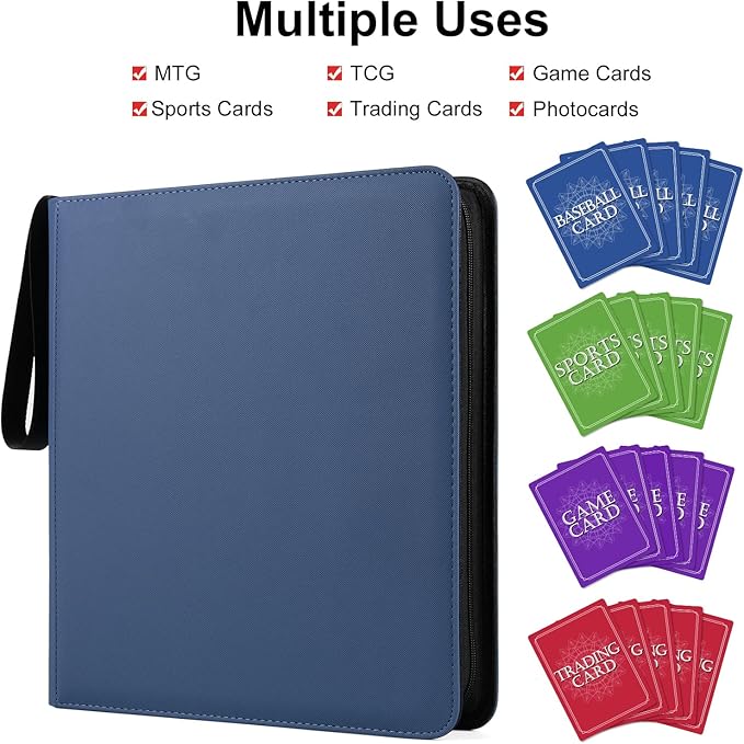GEAoffice 12 Pocket Card Binder for 720 Cards, Premium Sturdy Baseball Card Holder Album, Ringless Side Loading Collection Binder for MTG, TCG, Game & Sports Cards, Non-PVC, Navy Blue