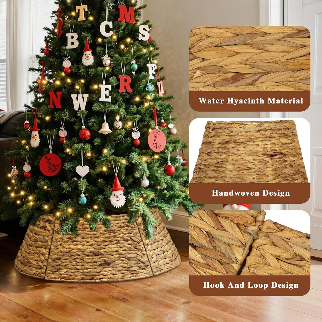 lanpn natural rattan christmas tree collar 24 inch, close-up detail