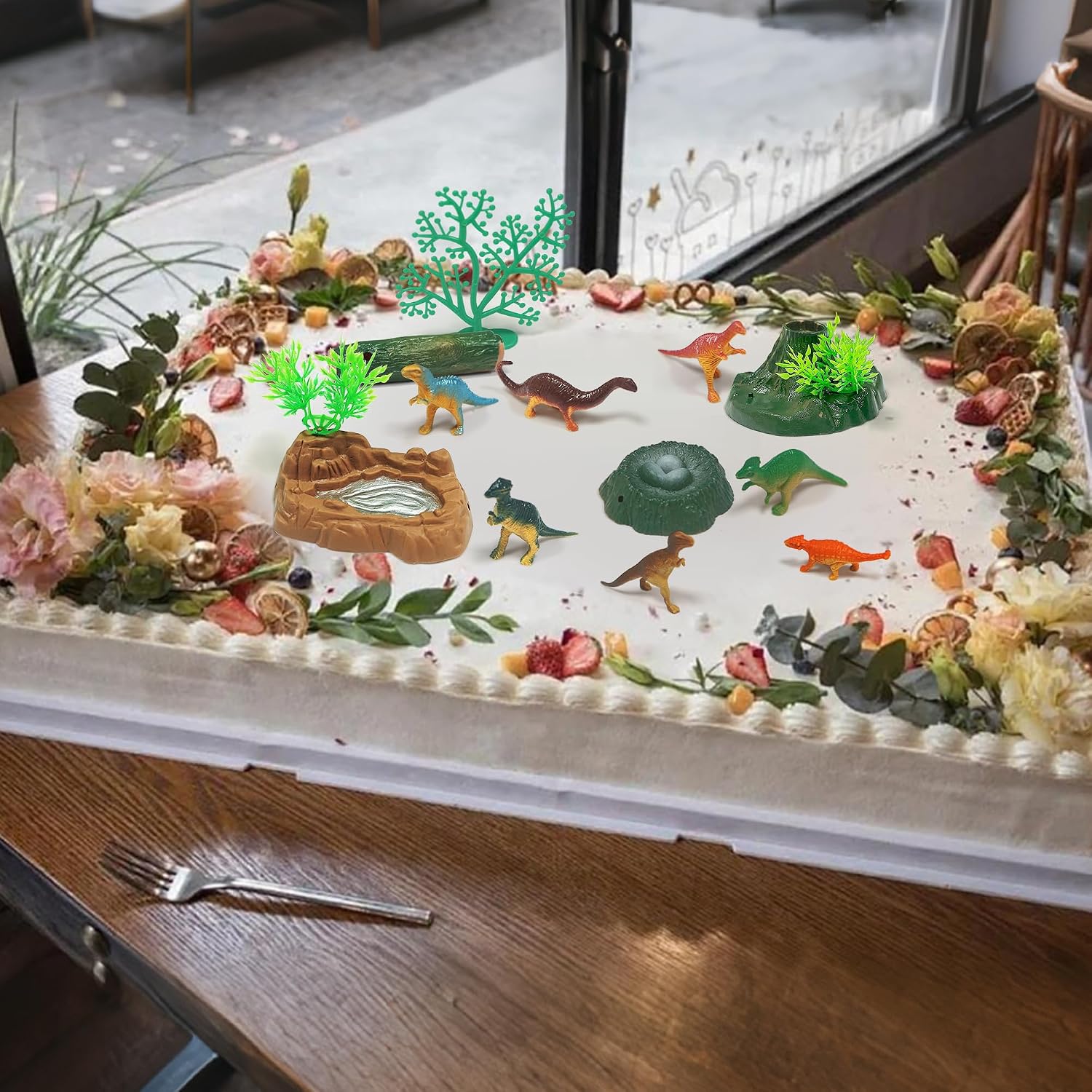 15Pcs Dinosaur Cake Topper with Dinosaur Egg Nests/Leaves/Trees/Rockeries.Lmaginative and Creative Dinosaur Decorations(Dinosaur Cake Topper)