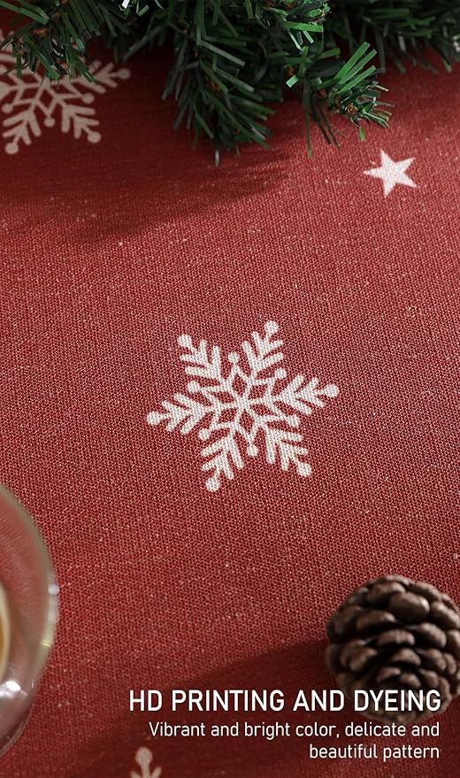 ISAENNE Designer Christmas Red Round Tablecloth,Linen Table Cloth with Snowflakes Pattern,Wrinkle Resistant Decor Tablecloths for Dining Kitchen Thanksgiving Christmas,Diameter 67"-Carol C