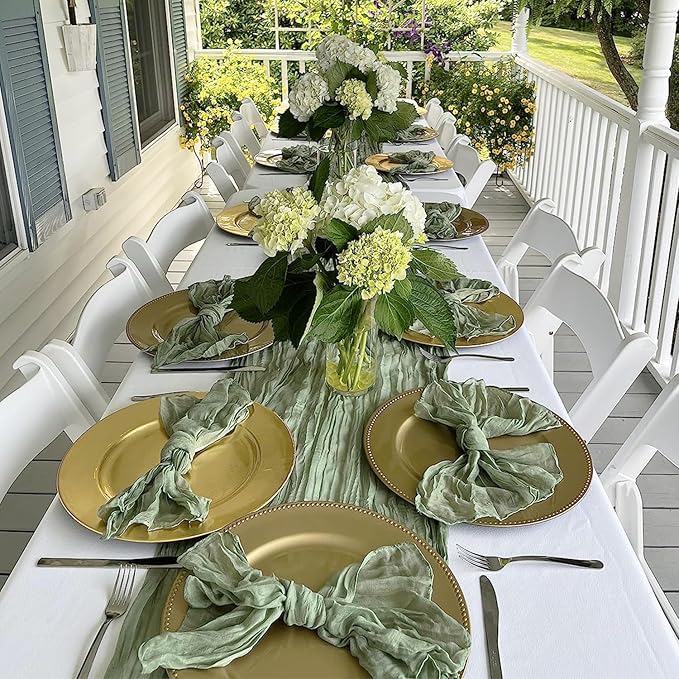 3 Pack Sage Green Cheesecloth Table Runner 10FT 120 Inches Green Gauze Table Runner for Wedding Bridal Shower Baby Shower Fall Thanksgiving Boho Decoration