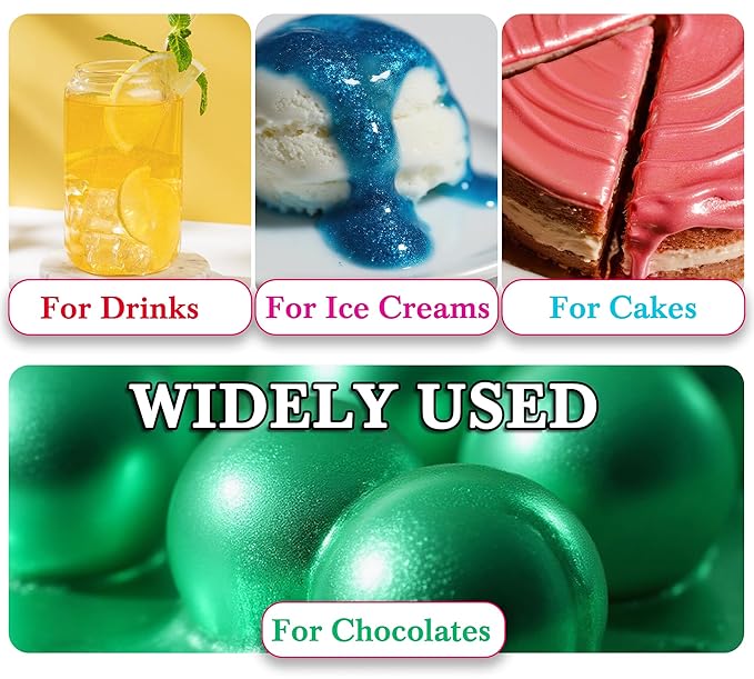 Edible Glitter Paint - 6 Colors Food Grade Edible Paint for Cake, Chocolate, Cupcakes, Cocktail, Shimmer Decorative Paint Liquid Food Coloring for Halloween Candy, Drinks, Baking, 6x10g
