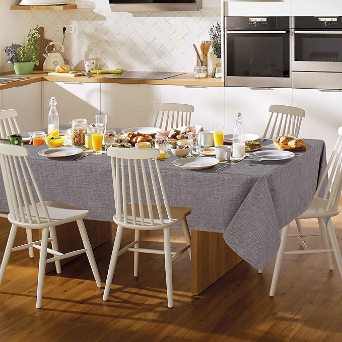 Fitable Faux Flax Rectangle Tablecloth Wrinkle Resistant Fabric Table Cloth, Indoor Outdoor Table Cover for Kitchen Dining, Party, Farmhouse (Nature, 54 x 78 Inch)