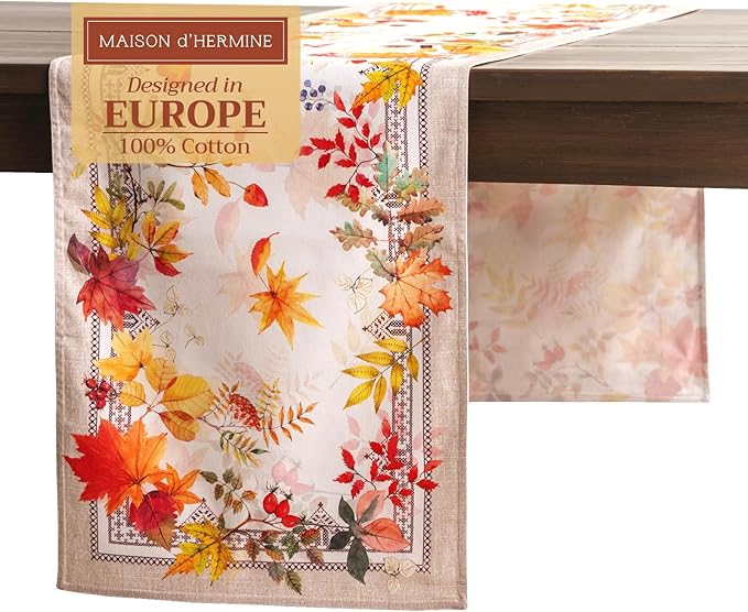 Maison d' Hermine Table Runner 100% Cotton Double Layer Table Runners 108 inches Long for Thanksgiving Christmas Decorations Home Kitchen Dining Party Wedding (Amarante, 14.5" x 108")