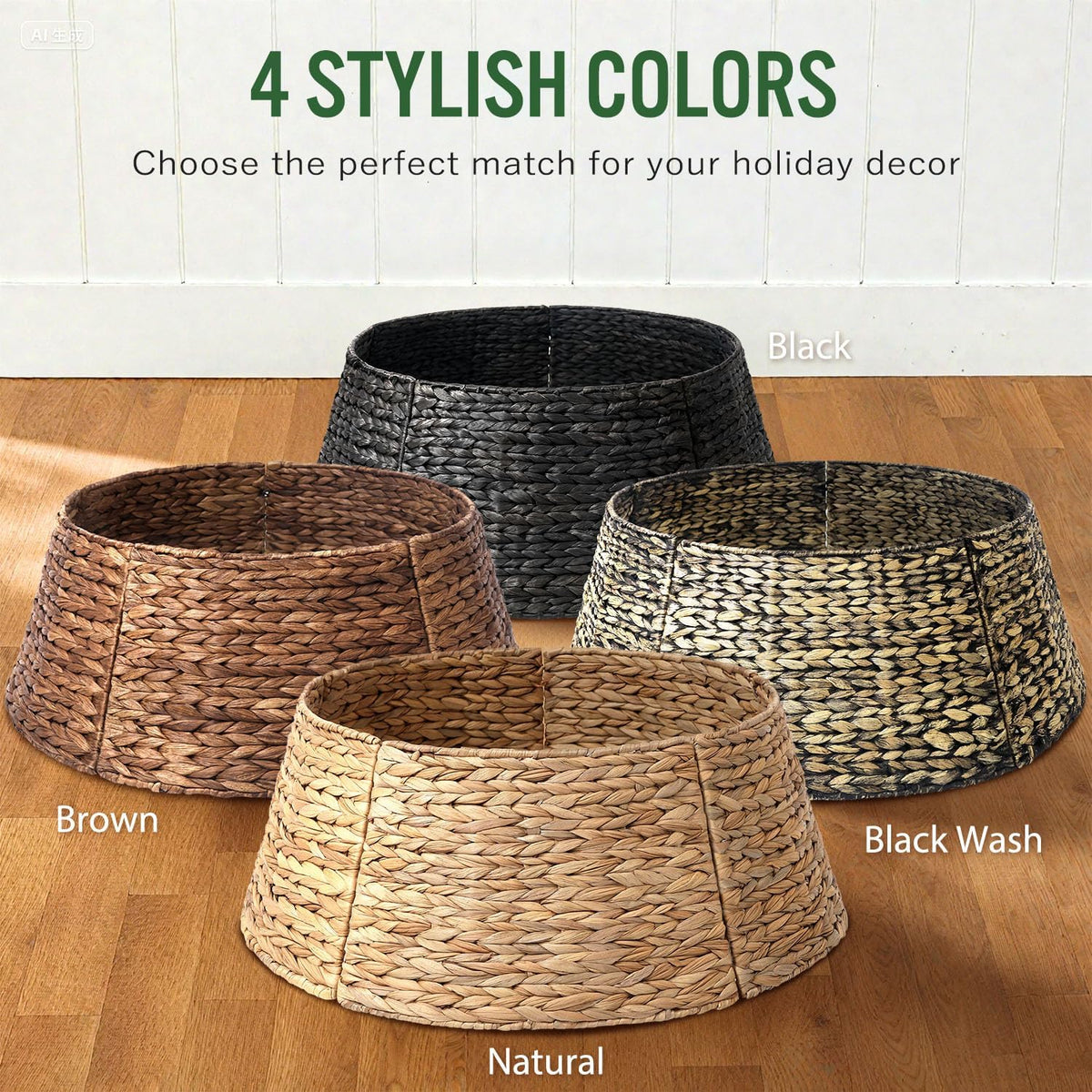5-piece rattan christmas tree collar - 26" rustic on a desk or shelf