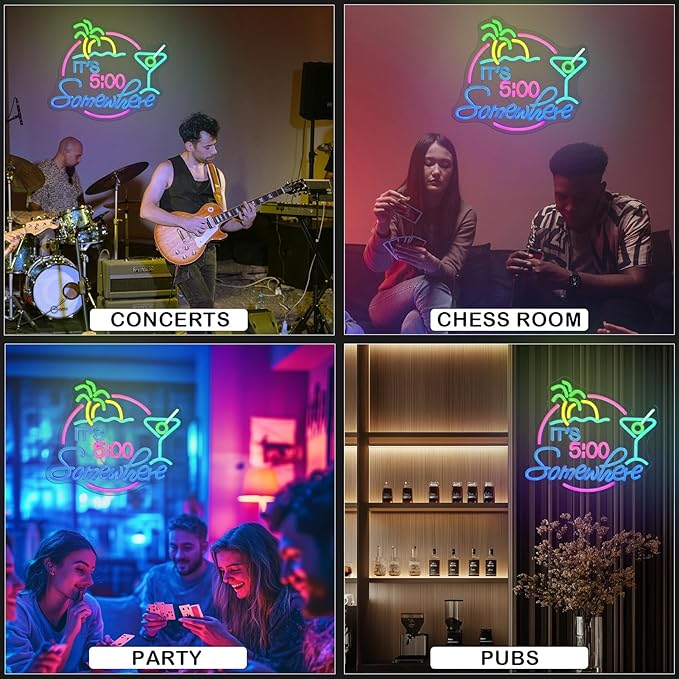 It's 5:00 Somewhere Neon Sign, USB Powered LED Neon Sign for Wall Decor,Dimmable, 5V/2A, for Home, Party, Gift, Bedroom, Man Cave, Bar, Beer Garage, Secrect Space