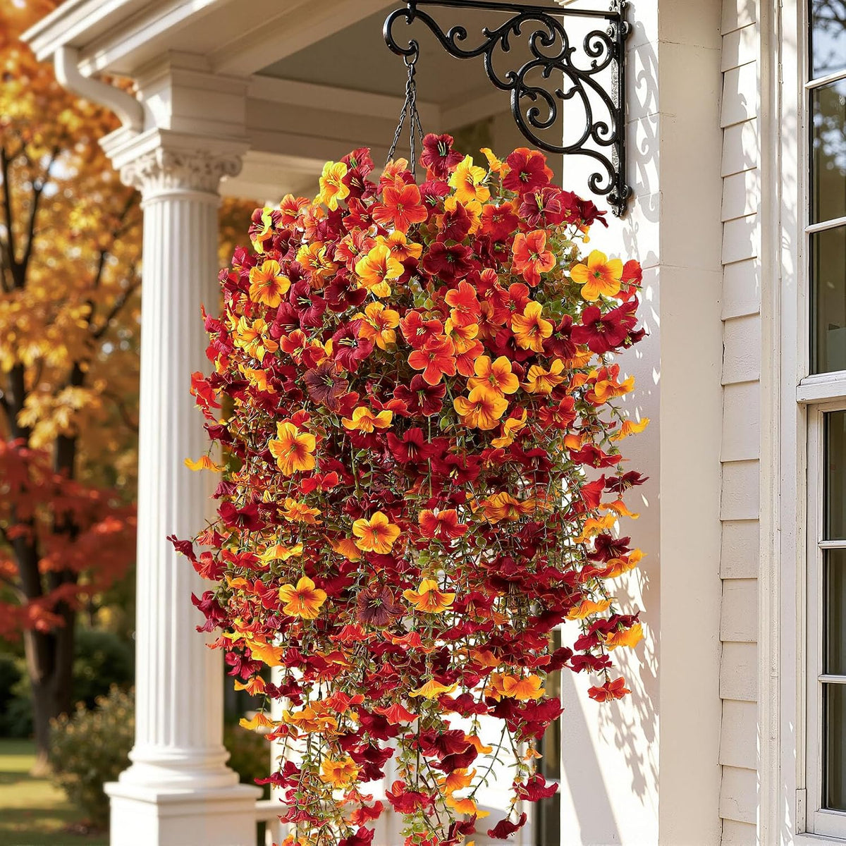 upgrade big artificial hanging fall flowers for outdoors, front angle view