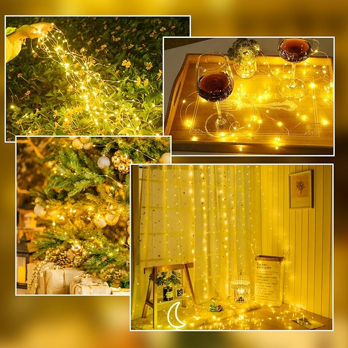 4-Pack Fairy Lights Battery Operated with Timer, Waterproof 16FT 50 LED String Lights Indoor Outdoor, Cuttable Starry Fairy Lights for Home Bedroom Classroom Dorm Wedding Christmas Decor (Warm White)