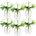 6 Set Centerpiece Table Decorations Mason Jar Table Centerpiece with Flower Mason Jar Wedding Centerpieces Vases Decor for Reception Engagement Party Bridal Shower (White Rose)