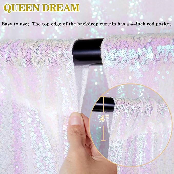 Backdrop Curtains 6 Panels Iridescent Sequin Background 2ftx8ft Glitter Fabric Baby Shower Party Wedding Photo Drapes Backdrop