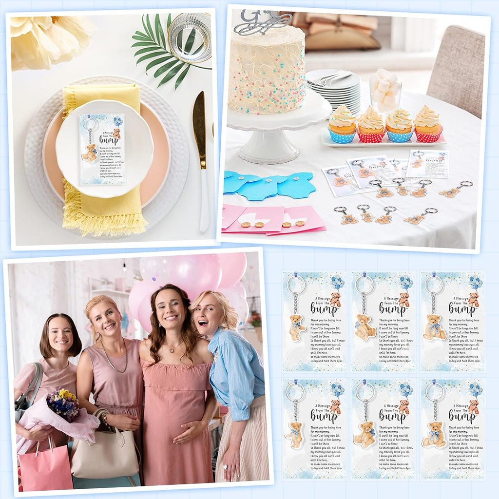 Landical 50 Sets Bear Baby Shower Party Favors A Message From The Bump Keychains Thank You Card Decorations for Gender Reveal Guest Gift