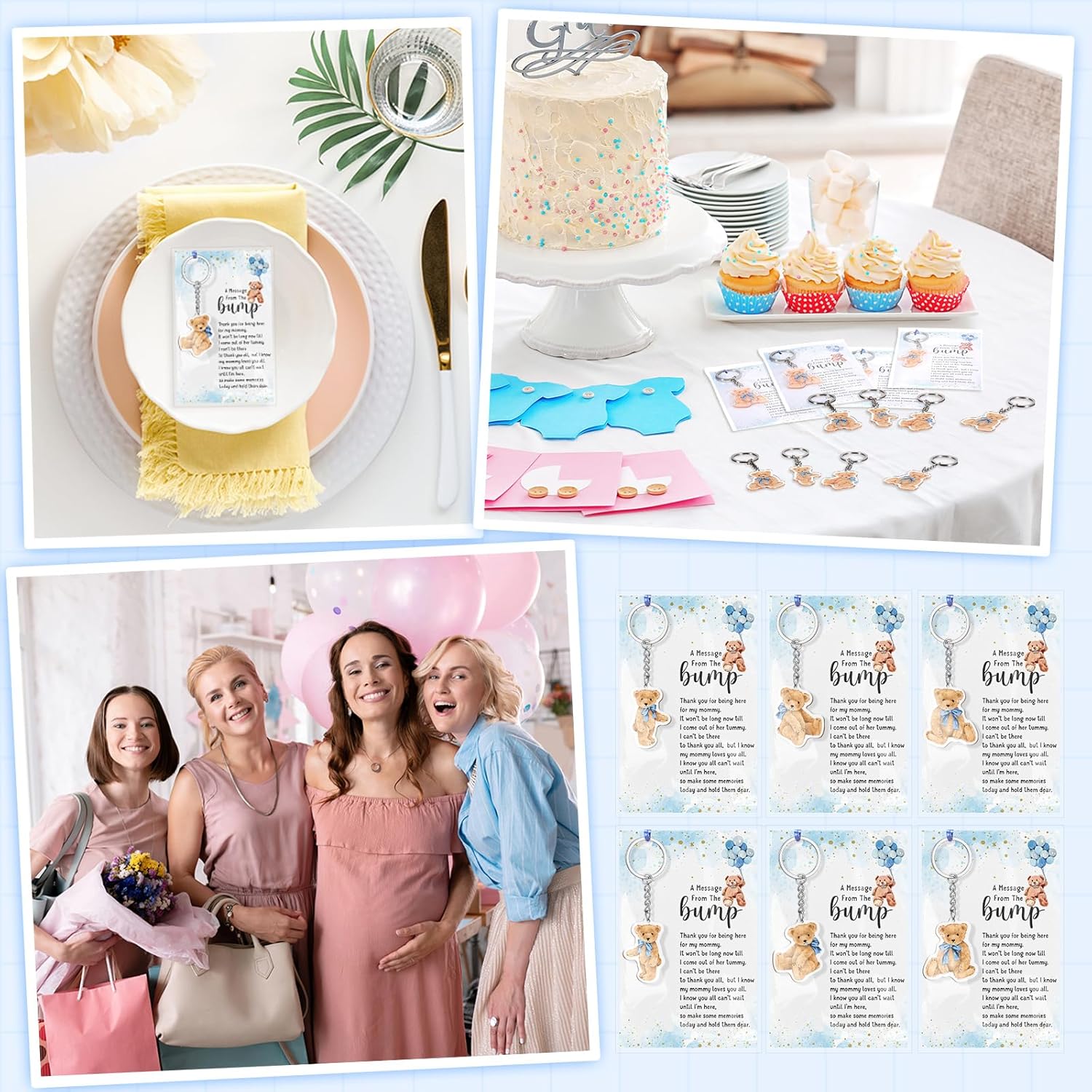 Landical 50 Sets Bear Baby Shower Party Favors A Message From The Bump Keychains Thank You Card Decorations for Gender Reveal Guest Gift