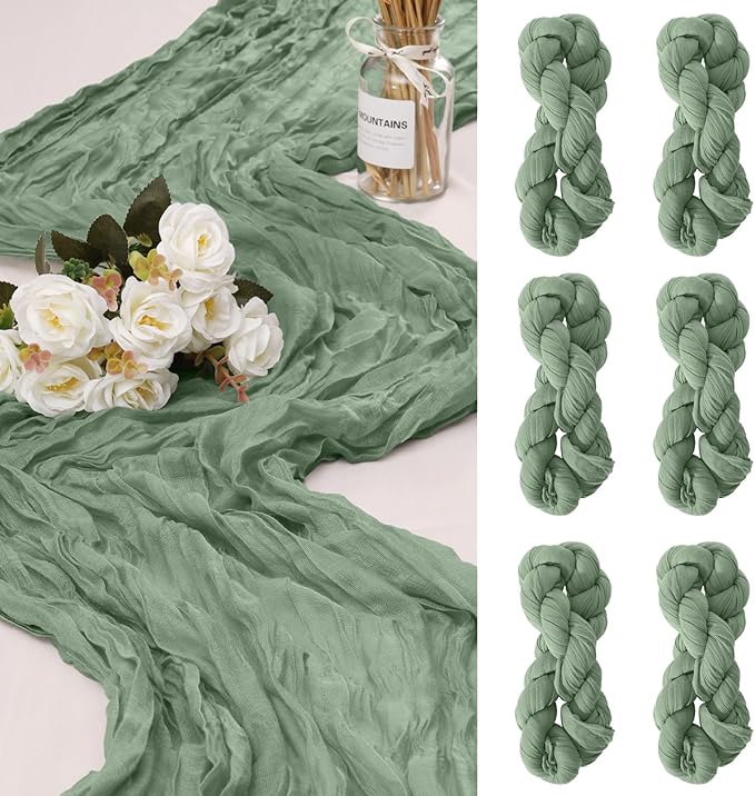 6 Pack Cheesecloth Table Runner 10Ft Christmas Gauze Boho Table Runners for Wedding Decor Bridal Shower Decorations Baby Shower Party(35" x 120")