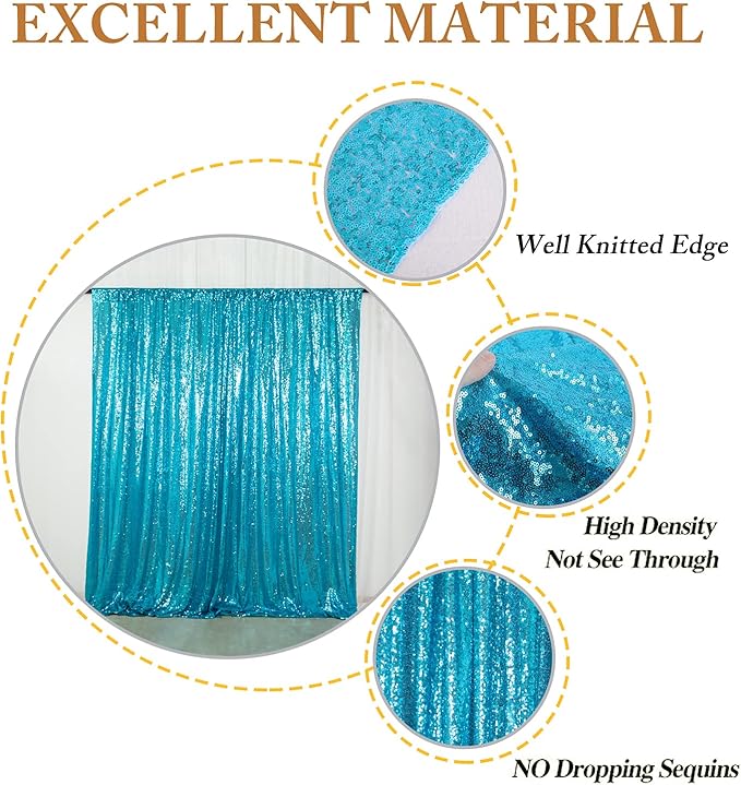 ShinyBeauty Sequin Curtain Turquoise 4FTx8FT Photo Backdrop - Aqua Blue Glitter Photography Backdrop for Wedding and Bridal Shower