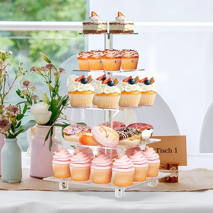 Cupcake Stand for 50 Cupcakes, 5 Tier Cupcake Holder, Large Clear Cupcake Tower, Acrylic Cupcake Stand, Cupcake Display Stand for Party, Wedding, Birthday, Baby Shower, Halloween