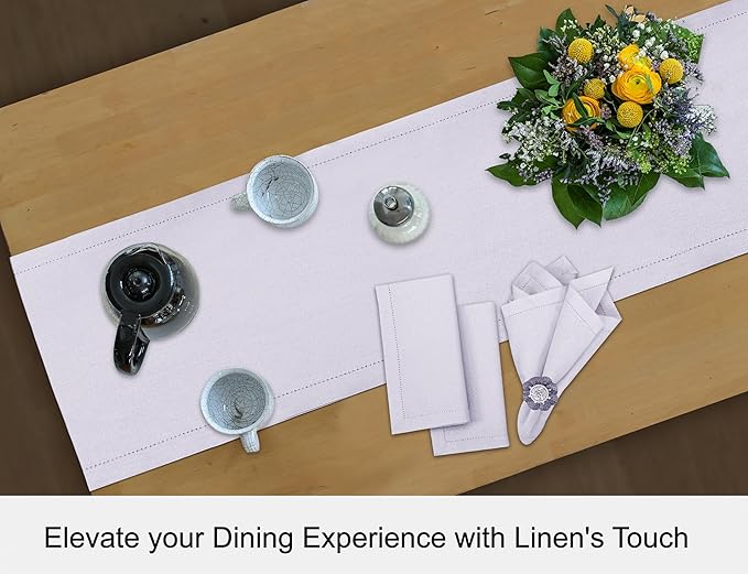 Ruvanti Linen Table Runner 108 Inches, Classic Hemstitch, Washable, Reusable, Non-Slipping, Stain Resistant- Perfect for Parties, Weddings, dinners, Thanksgiving, Christmas, Indoor use – Lavender Grey
