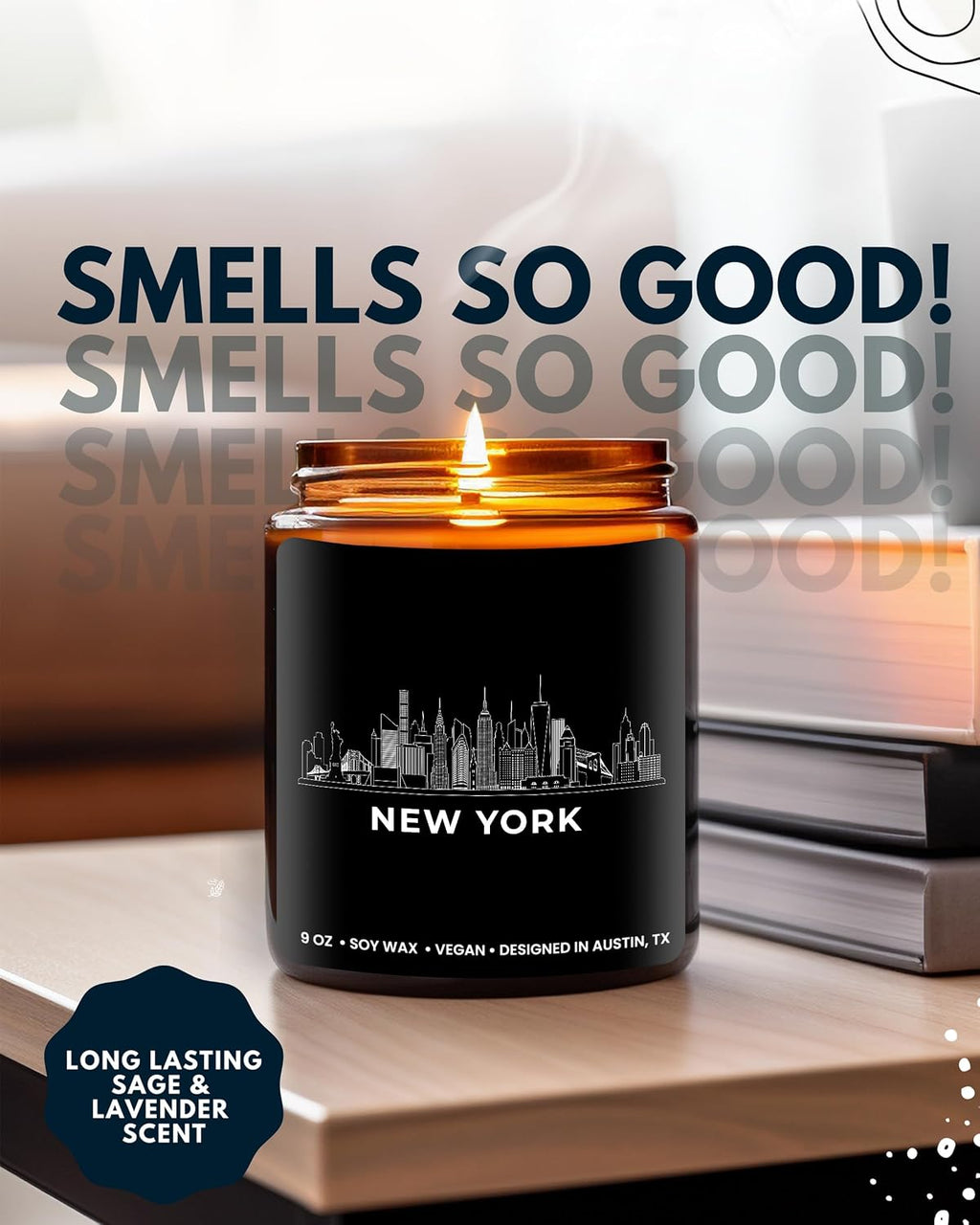 New York City Candle, House Warming Gifts for New Yorkers, Unique NYC Souvenirs & Gifts Ideas for Men and Women, Ideal NY City Themed Presents for Friends, Birthday, Christmas, Moving Away, Gift-Ready