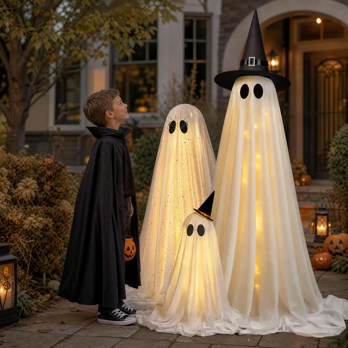 Halloween Decorations Indoor - Set of 3 Light Up Ghosts with Timer Remote
