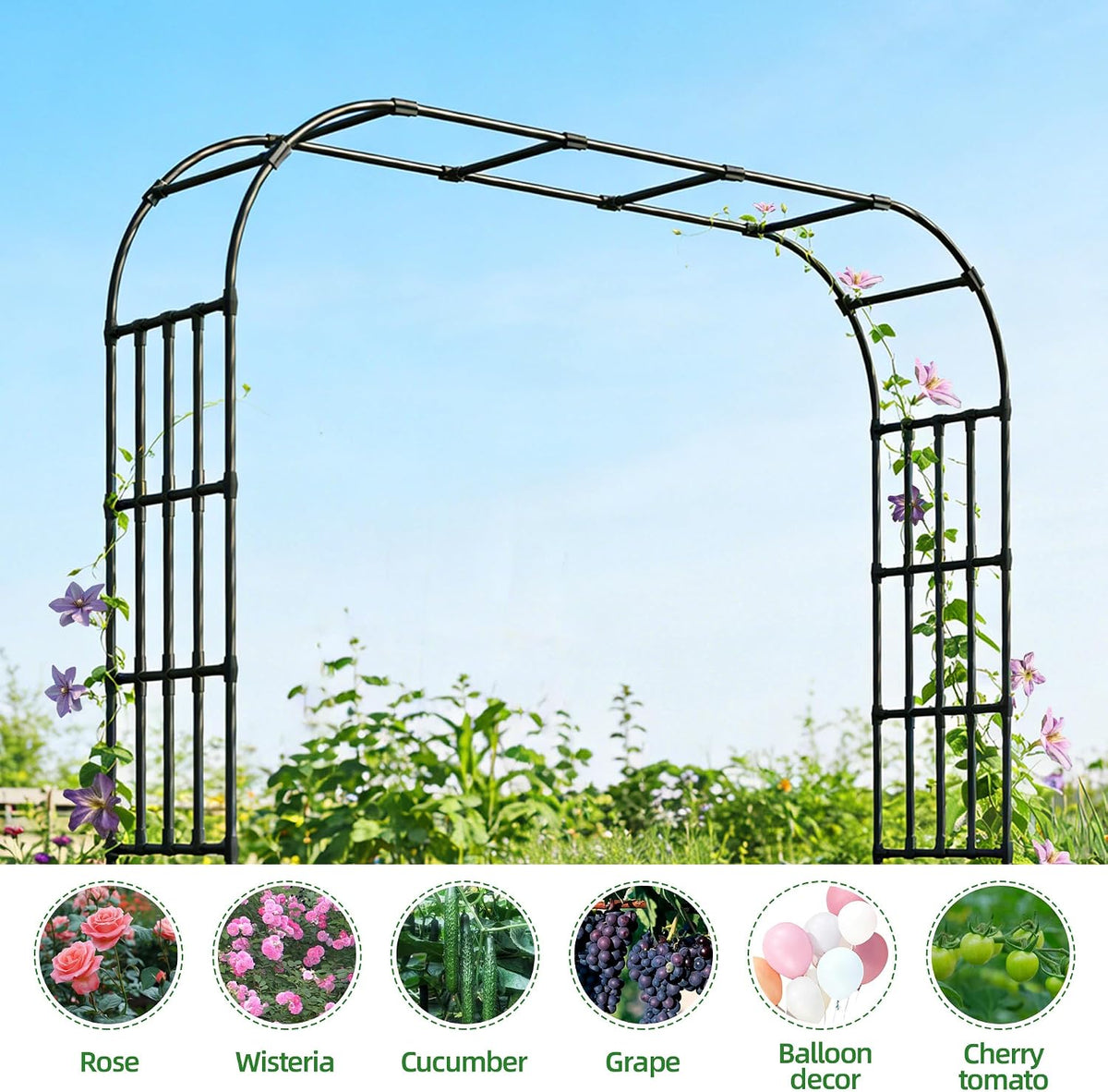 Extra Wide Garden Arch,114 x102.4in Sturdy Metal Arbor for Climbing Plants