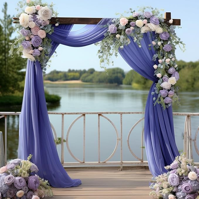 Wedding Arch Draping Fabric Navy Blue Sheer Wedding Backdrop Curtains for Party Ceremony Arch Stage Decorations 2Panels