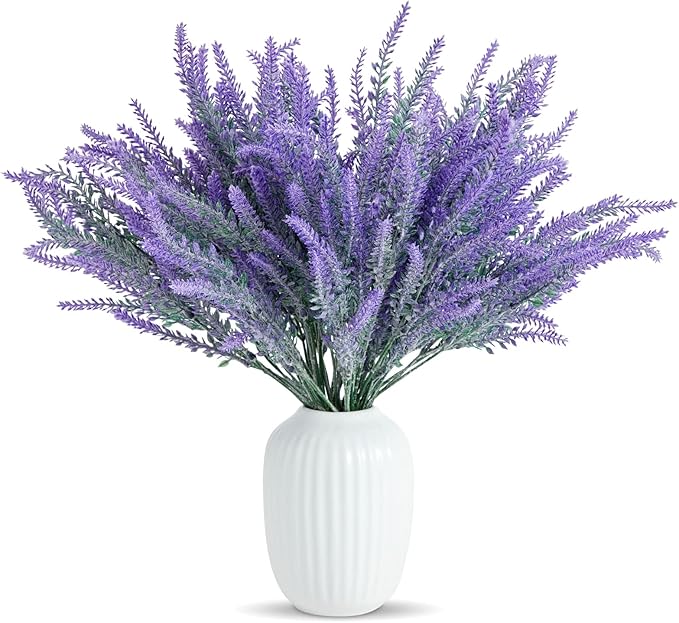 Juvale 12 Bundles Lavender Artificial Flower Stems - 2" D x 3" W x 14" H - Purple - Weather Resistant Artificial Flowers for Outdoors & Wedding Centerpieces & Door Wreaths