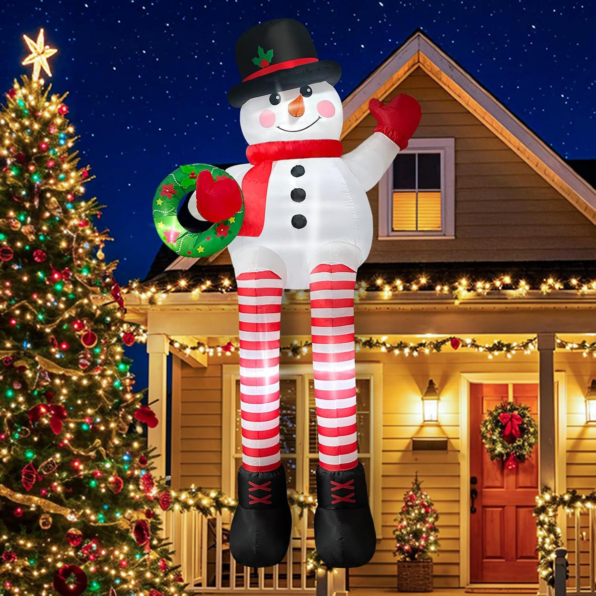 ourwarm 10ft giant christmas inflatables, sitting inflatable snowman, side view