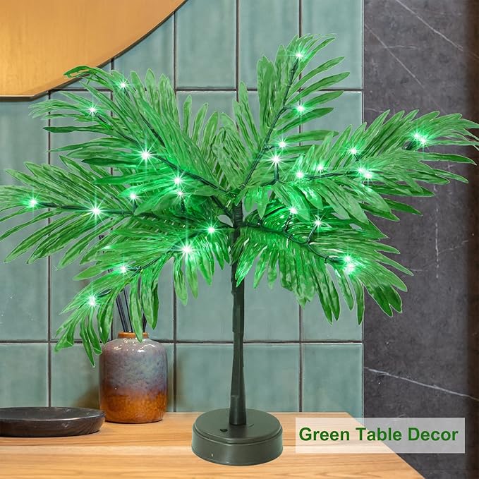 Luau Party Decorations Palm Tree with Lights, Lighted Palm Tree for Table Decor 23In Artificial Light Up Trees Green Table Centerpieces for Tropical Hawaiian Party Tiki Bar Home Summer Decor